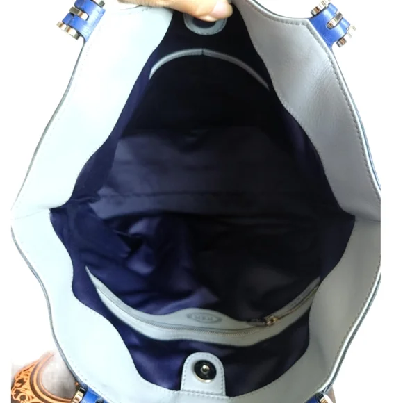 TOD'S Cobalt Blue Leather Shoulder Tote Bag - Picture 4 of 16